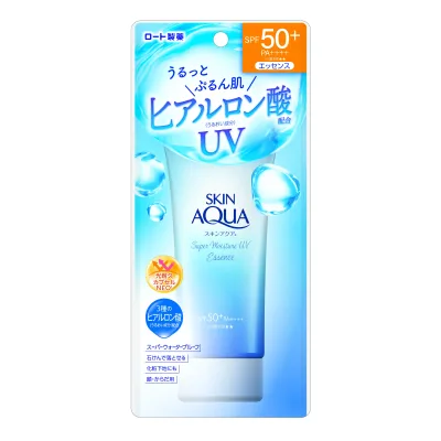 スキンアクア 日焼け止め エッセンス ウォータープルーフ スーパーモイスチャー 80g UVケア 日やけ止め SPF50+ PA++++ 顔 体 化粧下地 UVカット 石けんで落とせる ロート製薬 【D】