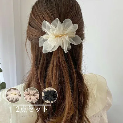 【最大50%OFFクーポンで,645円】シフォンバレッタ レディースヘアアレンジ おしゃれ ヘアアクセサリー 大人可愛い まとめ髪 上品清楚 ヘアクリップ 韓国ファッション 大きめ 結婚式 二次会髪飾り