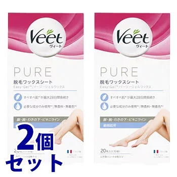 《セット販売》 レキットベンキーザー ヴィート ピュア 脱毛ワックスシート 敏感肌用 (20枚)×2個セット Veet 脱毛シート