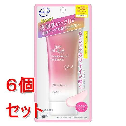 《セット販売》 ロート製薬 スキンアクアトーンアップUVエッセンスピンク (70g)×6個セット 血色感 SPF50+ PA++++