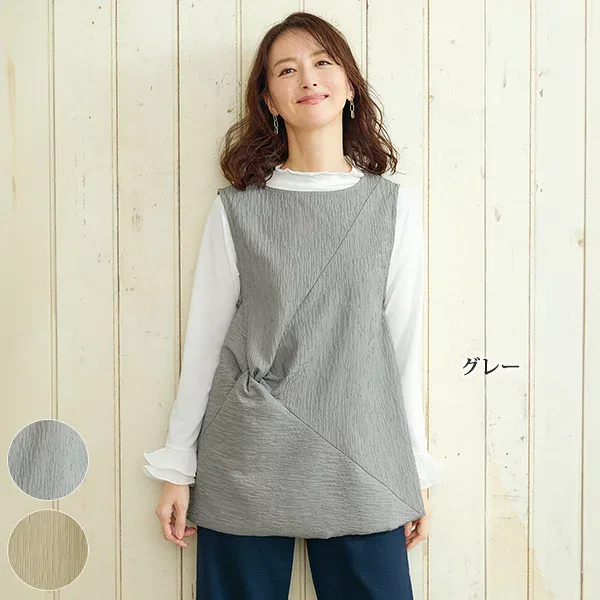 チュニック 大人可愛い おしゃれ 春夏 ミセス シニア ファッション 40代 50代 60代 70代 ねじりデザインチュニック