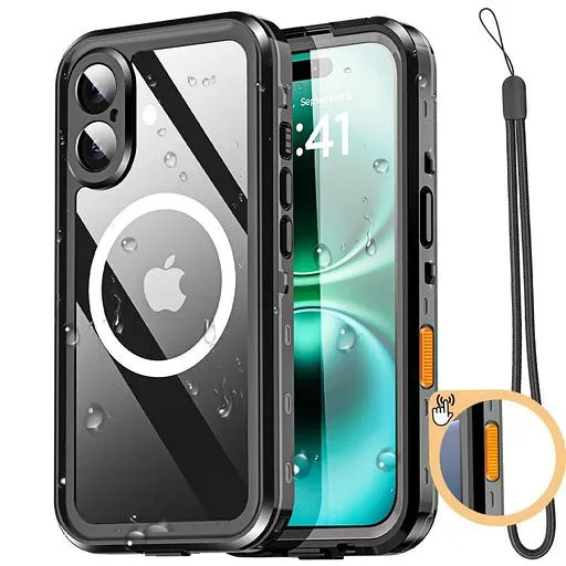 AICase 防水ケース iPhone 16 対応 MagSafe 防雪、防塵、耐衝撃、IP68 認定 全身保護 完全密閉 水中カバー ブラック