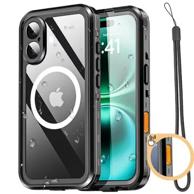 AICase 防水ケース iPhone 16 対応 MagSafe 防雪、防塵、耐衝撃、IP68 認定 全身保護 完全密閉 水中カバー ブラック