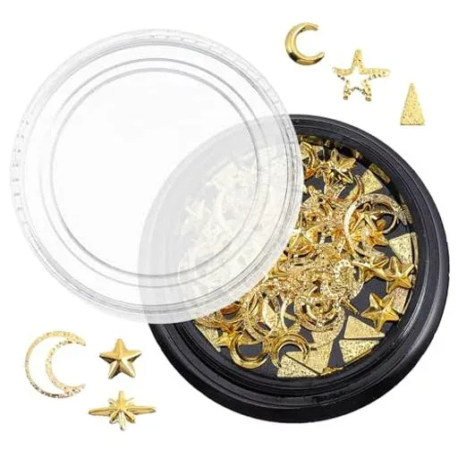 Healeved ネイルパーツ 星 月 ゴールド シルバー 極薄 メタルパーツ ネイルアート 封入パーツ レジン デコパーツ ラインストーン 宇宙 夜空 セルフネイル ジェルネイル 素材 埋め込み