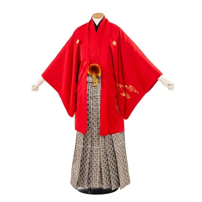 【レンタル】紋付12点フルセット 往復送料無料 新品足袋プレゼント 卒業式 結婚式 成人式 イベント レンタル袴 レンタル衣装 袴セット 羽織袴 紋付袴 袴レンタル 紋付羽織袴 男 袴 男性 セット メンズ 貸衣装 紋付き袴 紋付 羽織 着物 赤紋付 龍虎 3AF5R03