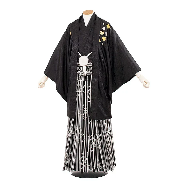 【レンタル】紋付12点フルセット 往復送料無料 新品足袋プレゼント 卒業式 結婚式 成人式 イベント レンタル袴 レンタル衣装 袴セット 羽織袴 紋付袴 袴レンタル 紋付羽織袴 男 袴 男性 セット メンズ 貸衣装 紋付き袴 紋付 羽織 着物 黒紋付 5B14 黒紋付さくら刺しゅう