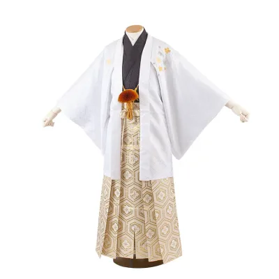 【レンタル】紋付12点フルセット 往復送料無料 新品足袋プレゼント 卒業式 結婚式 成人式 イベント レンタル袴 レンタル衣装 袴セット 羽織袴 紋付袴 袴レンタル 紋付羽織袴 男 袴 男性 セット メンズ 貸衣装 紋付き袴 紋付 羽織 着物 5B22 白地 桜刺繍