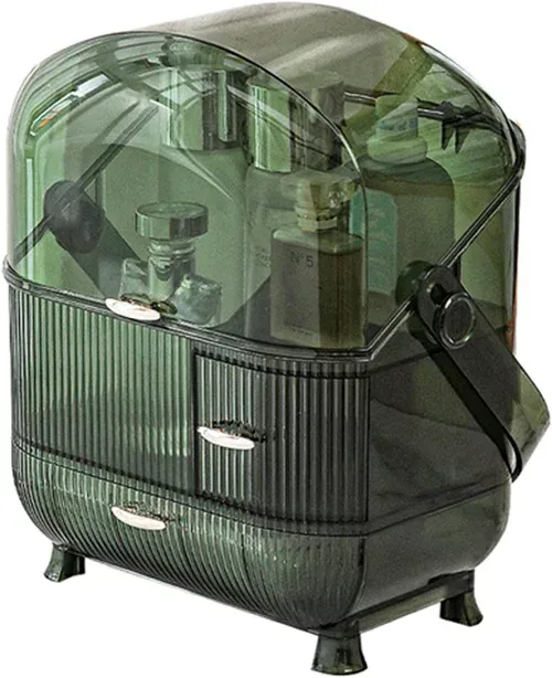 化粧品収納ボックス 引き出し付き 蓋付き 持ち運び 大容量 メイクボックス ドレッサー コスメ収納 化粧品入れ メイク収納 グリーン
