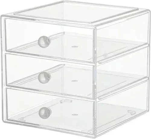 小物入れ 3層 ネイル 化粧品入れ メイクボックス メイクケース アクセサリー収納 化粧品収納ボックス コスメ収納 アクリル マニキュア スタンド ジュエリー アクリル 引き出し (透明ハンドル)