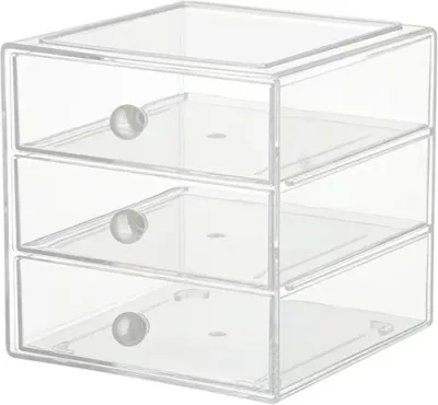 小物入れ 3層 ネイル 化粧品入れ メイクボックス メイクケース アクセサリー収納 化粧品収納ボックス コスメ収納 アクリル マニキュア スタンド ジュエリー アクリル 引き出し (透明ハンドル)