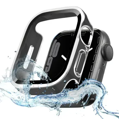 TEMEDO 対応 アップルウォッチ カバー 44mm Apple Watch SE3/SE2/SE/6/5/4 ケース 防水 3D直角エッジデザ メッキ加工 ガラスフィルム 一体型 高感度タッチ キズ防止 PC素材 全面保護 二重構造 高耐久 高透