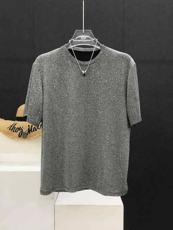 メンズ Tシャツ スパンコール付き ラウンドネック 夏 半袖 おしゃれ トレンディ カジュアル デイリー レジャー リゾート 休日 モダン