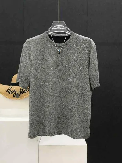 メンズ Tシャツ スパンコール付き ラウンドネック 夏 半袖 おしゃれ トレンディ カジュアル デイリー レジャー リゾート 休日 モダン