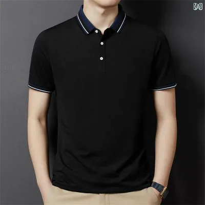 Polo shirt, short sleeve, men's top, golf, leisure, everyday use, summer, cotton, T-shirt, lapel, plain, thin, T-shirt, business, casual
