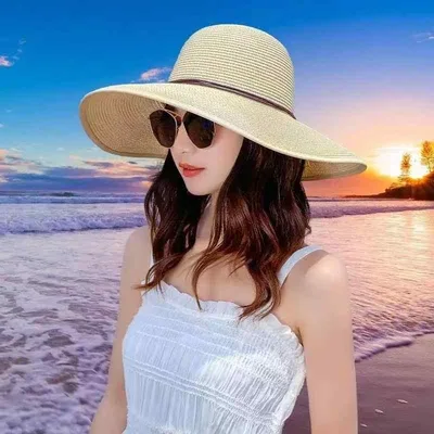 レディース サンシェード 麦わら帽子 春夏 日焼け防止 ビーチハット 韓国 さわやか 海辺 サンハット リボンつば広