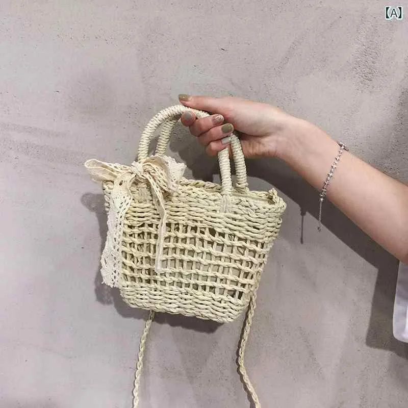 ストローバッグ ビーチ レジャー ボヘミアン レディース 夏 海辺 バカンス 織 バッグ ポータブル バケット バッグ スマートフォン クロス 小さい バッグ