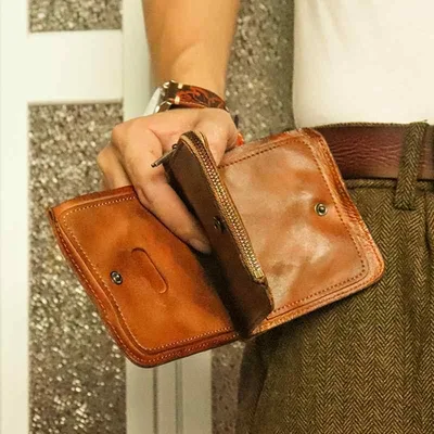 財布 第一層牛革 メンズ ファッション レトロ 二つ折り ショート ジッパー しわ加工 古風 ウォレット コンパクト シンプル デイリー カジュアル 耐久性 ギフト クラシック