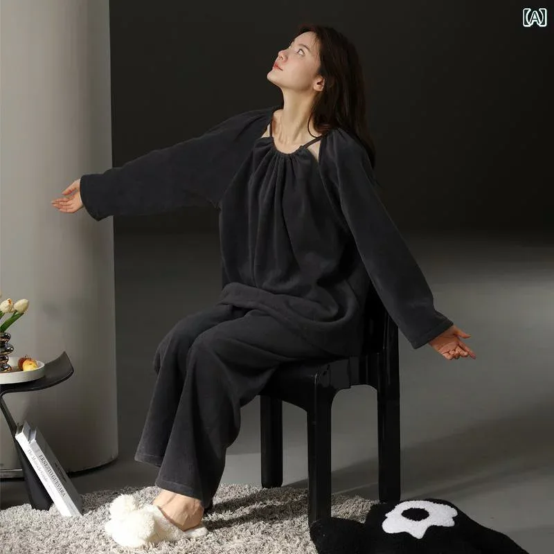 パジャマ 部屋着 レディース 婦人服 女性用 ルームウェア かわいい おしゃれ リラックス セットアップ 上下セット 防寒 秋冬 厚手 韓国