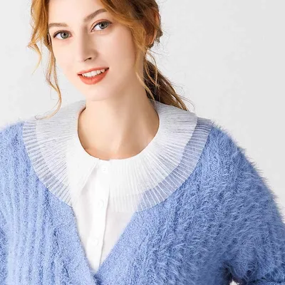 付け襟 レディース 女性用 韓国風 ニット トップス 重ね着 シャツ ブラウス デザイン 装飾 シフォン ホワイト 白 無地 秋冬 万能 着回し コーデしやすい 上品 きれいめ カジュアル オフィス 通勤