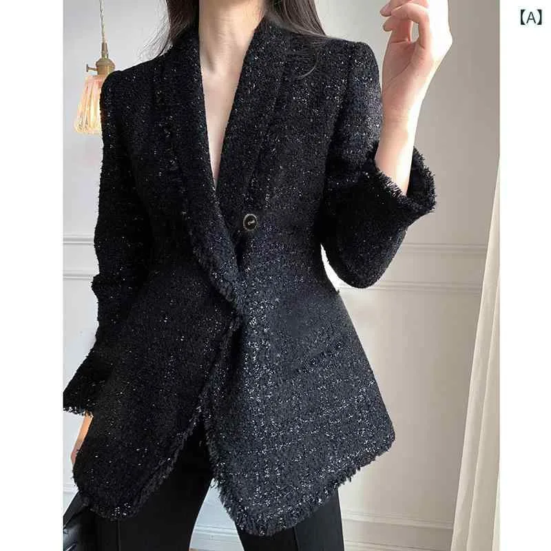 ジャケット レディース ツイード 切り替え ショート丈 アウター ブラック 秋冬 きれいめ 上品 オフィス 通勤 ウール素材 長袖 シングルボタン セレモニー フォーマル カジュアル