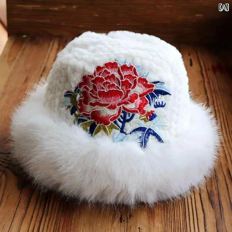 帽子 フライトキャップ トルーパーハット 雲南 民族風 エスニック 花柄 刺繍 アルパカ素材 防寒 暖かい あったか 小顔効果 ラウンドトップ ショートブリム 秋冬 レトロ