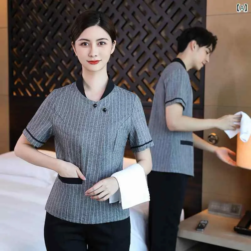 ユニフォーム 女性用 半袖 ホテル 病院 施設管理 清掃作業員 サービススタッフ 従業員 制服 吸湿速乾 綿素材 春夏 通勤 医療 介護 クリーニング業務 作業着