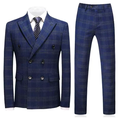 スーツ メンズ 男性用 スリーピース ダブルブレスト スリムフィット 細身 ビジネス カジュアル フォーマル 礼服 ピークドラペル レーヨン ブルー
