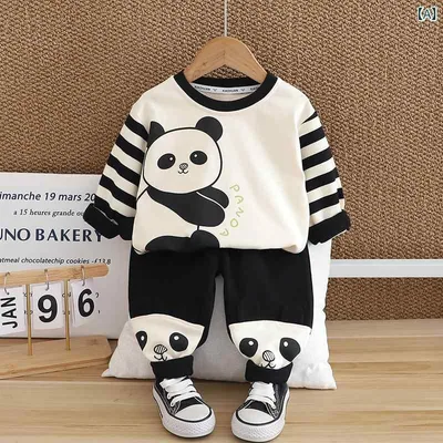 Kids' Boys' Setup, Spring/Autumn, Stylish, Casual, Long Sleeve Top, Long Pants, Top and Bottom Set, 2 Piece Set, Cotton, Cotton Material, Everyday Wear, Daily Use, Trend, Cute, Black, Coffee Color, Elementary School Students, Boys