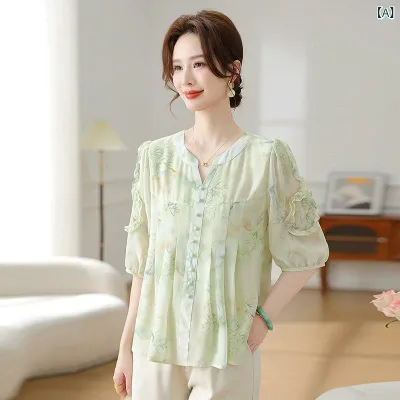 Tシャツ レディース ミセス 婦人 夏 五分袖 半袖 Vネック プルオーバー ゆったり 着痩せ 細見え こだわりデザイン 上品 エレガント ポリエステル 通勤