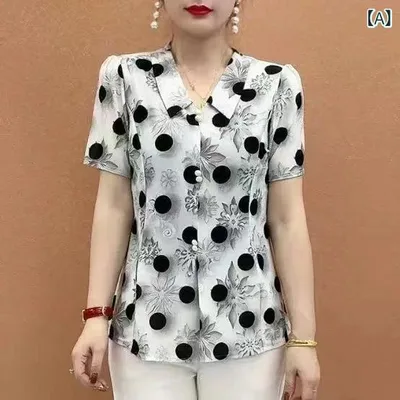T-shirt for ladies and ladies, elegant, casual, open collar, loose, big silhouette, body cover, polyester, short sleeve, pullover top, spring/summer