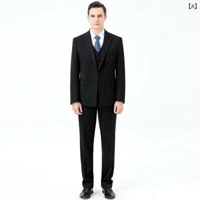Suit Setup Men's Autumn/Winter Double Breasted Jacket Slacks Wool Formal Wear Wedding Reception Groom Groomsman Ceremony Business Casual Office Thermal Black
