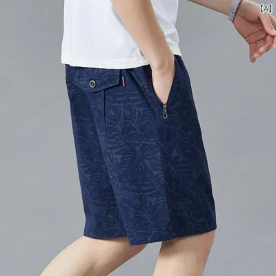 メンズ ビーチパンツ 春夏 カジュアル 5分丈 膝丈 ゆったり ワイド リラックスフィット 綿 コットン 薄手 軽量 大きいサイズ 部屋着 ルームウェア アウトドア