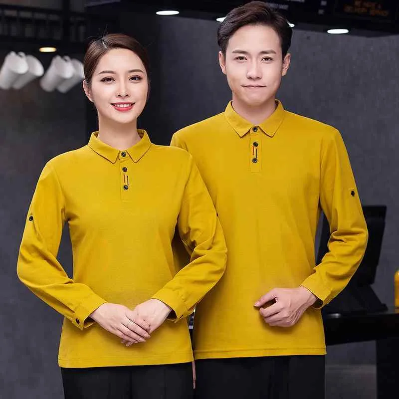 Tシャツ 女性用 長袖 サービススタッフ 飲食店 レストラン ホテル カフェ 業務用 制服 ユニフォーム 作業着 吸湿速乾 綿混紡 コットン ポリエステル トップス 秋冬