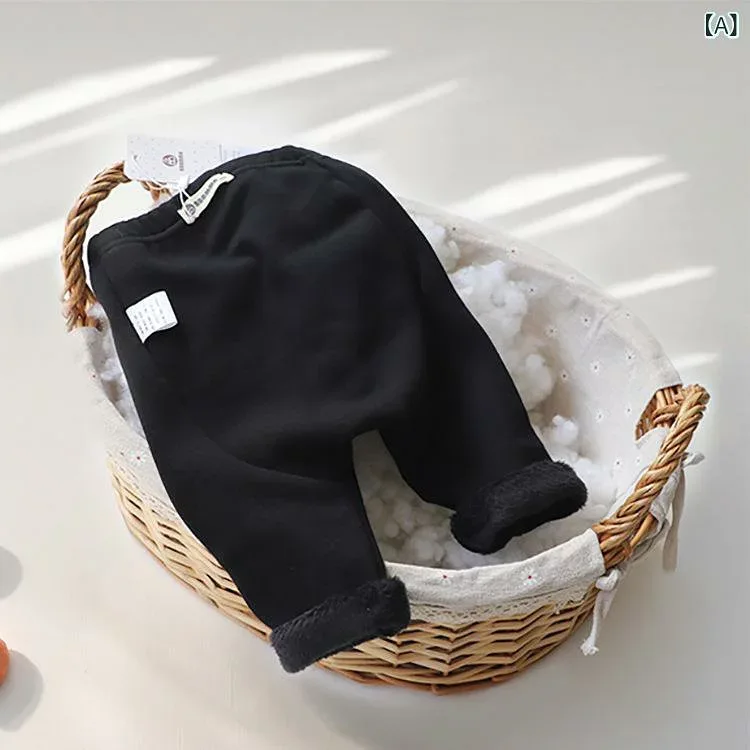 Baby pants for newborns, infants, boys, girls, unisex, winter, warm, brushed lining, thick, cotton, thermal insulation, cold protection, diaper compatible, loose, Sarouel style, elastic waist, long pants, leggings, soft material, cute, plain, everyday use