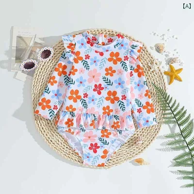 Swimsuit for Girls, Baby, Kids, One Piece Swimwear, Bikini Design, Pool, Beach, Quick Dry, Small Floral Pattern, Cute, Summer, Polyester, All-in-One Beach