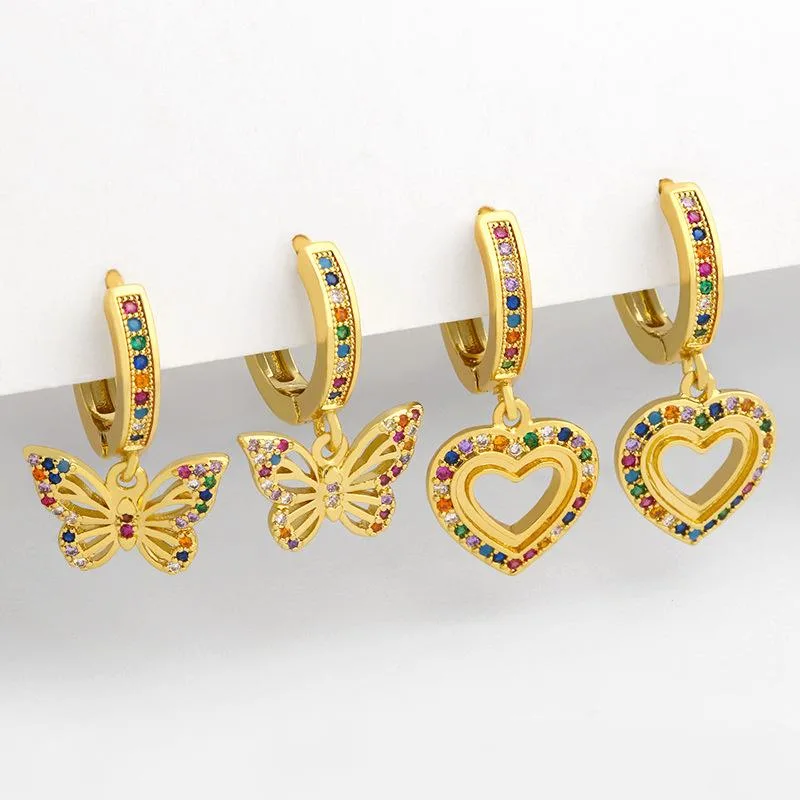 ピアス レディース ハート 蝶 ロングピアス アシンメトリー 大ぶり フリンジ ゆれる ゴールド 華やか 電気メッキ加工 個性的 アクセサリー