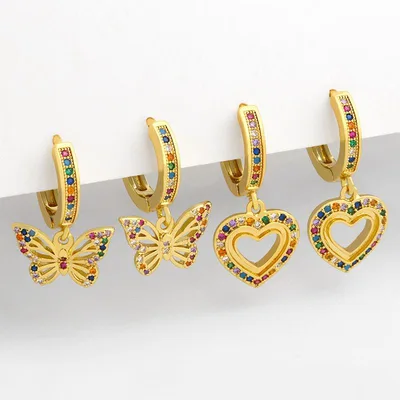 ピアス レディース ハート 蝶 ロングピアス アシンメトリー 大ぶり フリンジ ゆれる ゴールド 華やか 電気メッキ加工 個性的 アクセサリー