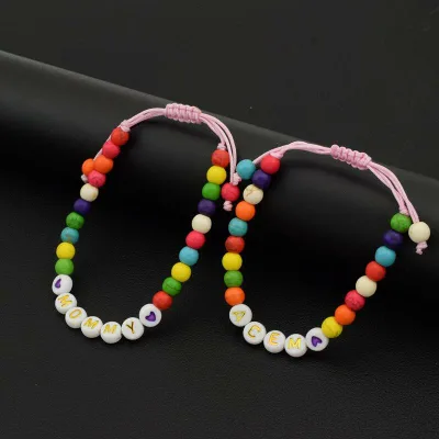 ブレスレット レディース メンズ ボヘミアン風 ビーズ カラフル ハート アルファベット ハンドメイド アクセサリー 重ね付け カジュアル おしゃれ かわいい