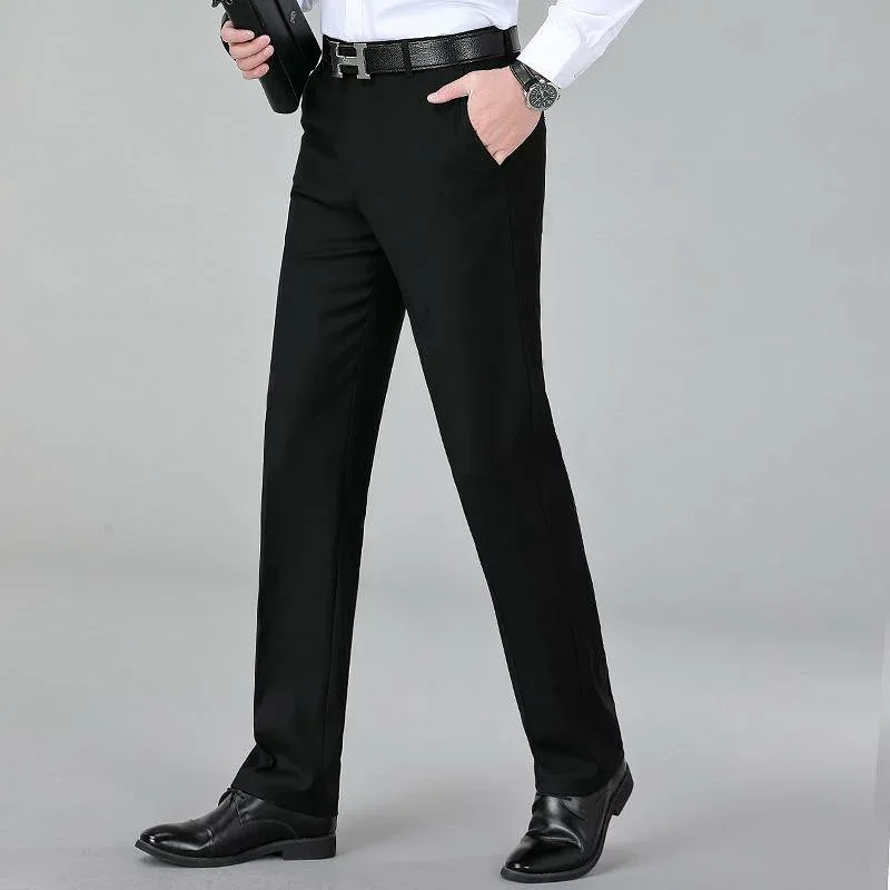 メンズ ウール スラックス ビジネス 紳士 ゆったり ストレート パンツ イージーケア 抗シワ 耐摩耗性 カジュアル フォーマル 黒 ブラック