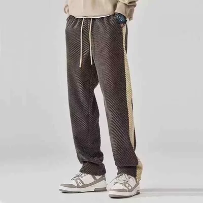 パンツ 男性用 ストレートパンツ ワイドレッグパンツ リラックス 伸縮性 ポリエステル ブラック コーヒー色