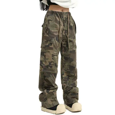 パンツ メンズ ミリタリー ワークパンツ カーゴパンツ ワイド ストレート ルーズ ローライズ 綿 コットン 軍パン 迷彩柄 カモフラージュ柄 多ポケット オールシーズン