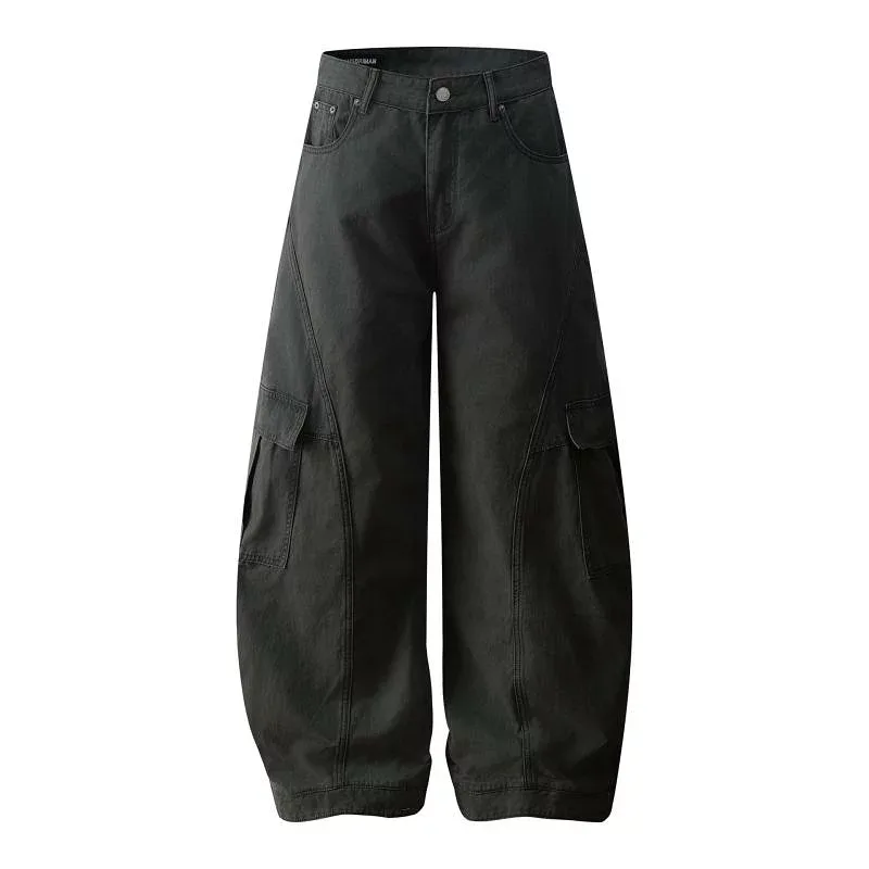 ワークパンツ メンズ レディース ワイドレッグパンツ カーゴパンツ グリーン グレー ブラウン コットン ゆったり ストリート カジュアル