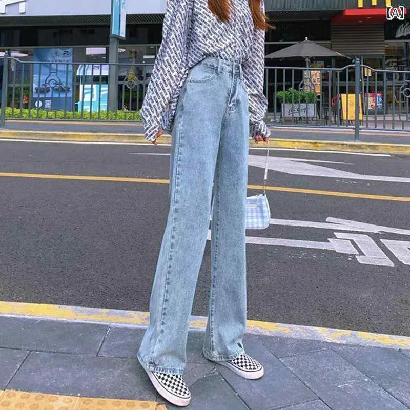 ジーンズ レディース ハイウエスト ワイドレッグ ジーパン デニム ストレート ズボン パンツ ゆったり コットン 綿71%以上 普段使い