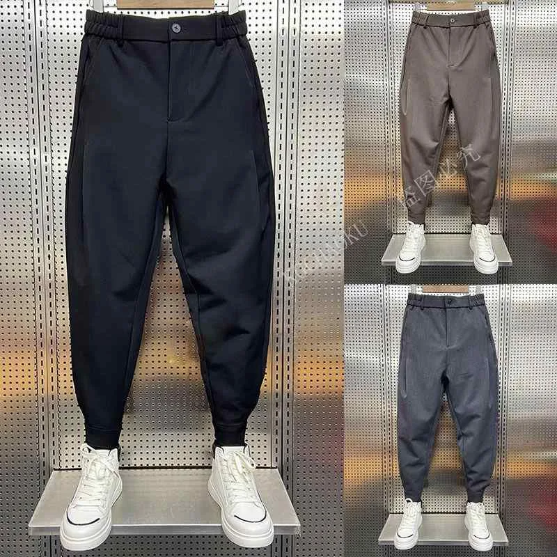 パンツ 男性用 テーパードパンツ カジュアルパンツ 春秋 薄手 ポリエステル 無地 韓国風 黒 ブラック グレー ブラウン