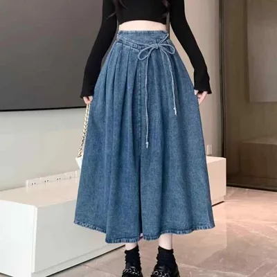 スカート レディース ロングスカート ハーフ丈 マキシ丈 レトロ レースアップ デニムスカート デニム Aライン ハイウエスト 美脚 細見え 着痩せ エレガント 休日 カジュアル お出かけ デート 春 秋 ボトムス ジーパン