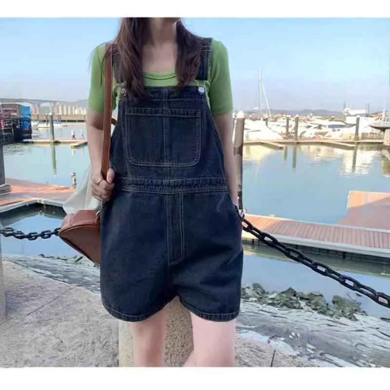Overalls Denim Pants Women's Denim Overalls Jeans Shorts Half Pants Roll Up High Waist Body Covering Slimming Casual Loose Thin Cool Spring Summer Going Out School Date Blue