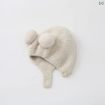 赤ちゃんの 帽子 秋冬の 赤ちゃんの 毛糸 帽 子供の 耳 保護 帽 サンゴの ベルベットの かわいい ニット 男の子の 女の子の 冬の モデル