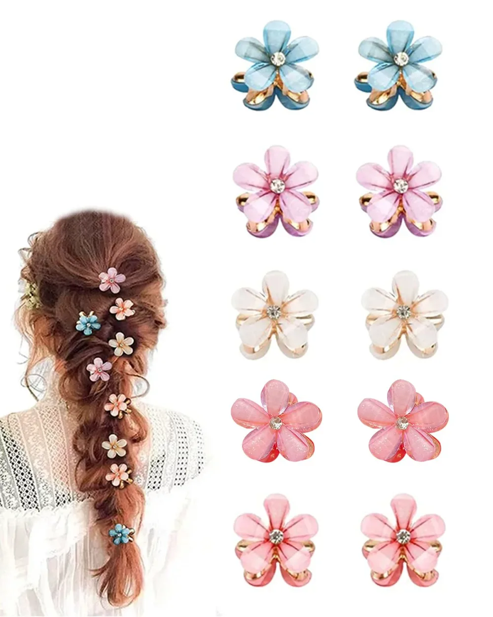 ヘアクリップ ミニ 花 5色 10個セット 真珠のヘアクリップ 可愛 クリップ 前髪クリップ 子供 女の子 女性 誕生日 結婚式 卒業式 入学