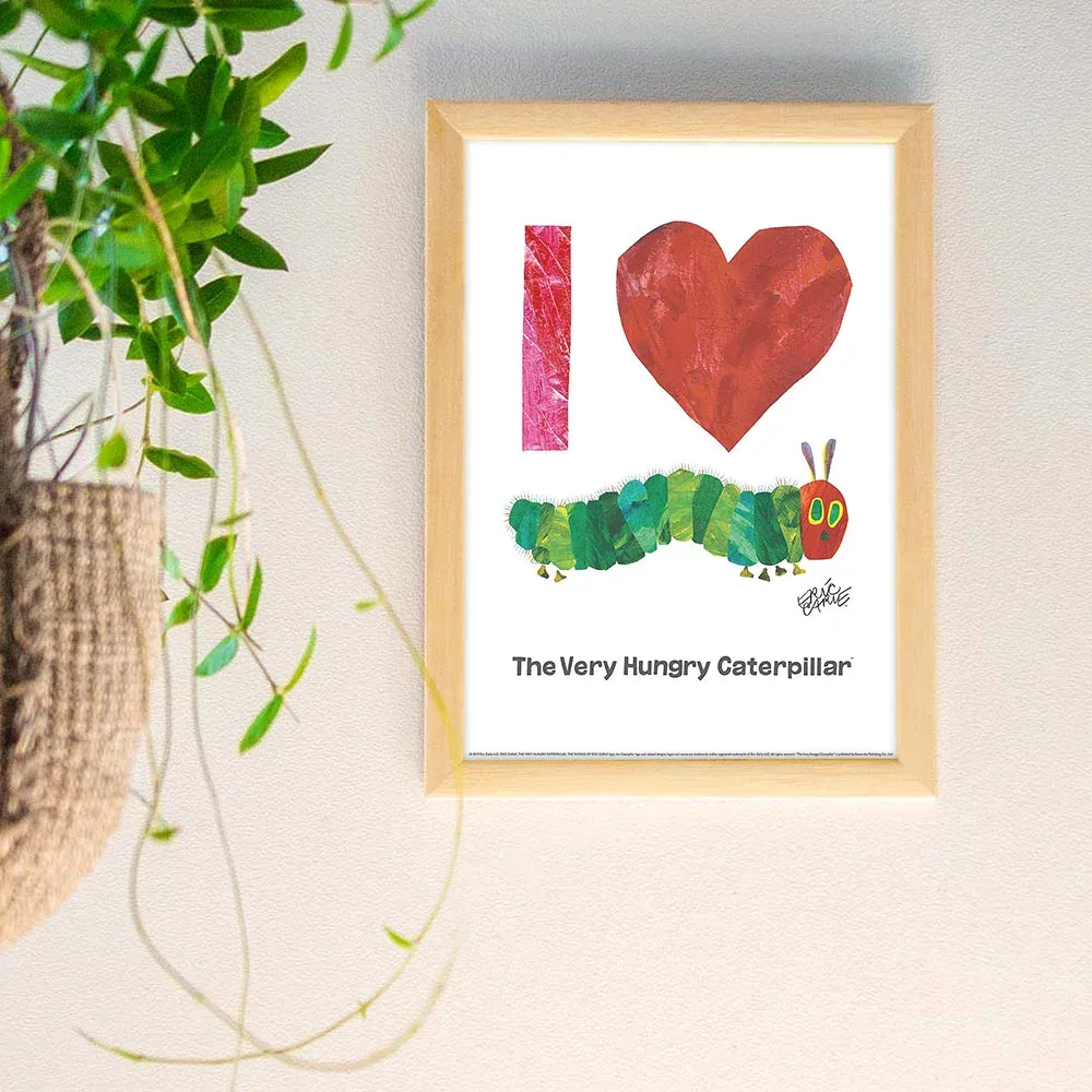 \P2倍+クーポン/ERIC CARLE:エリック カール・B4サイズ ポスター『I Love Caterpillar / はらぺこあおむし』木製フレームセット|インテリア 北欧 ナチュラル ブラウン 額装 エリックカール【etc】