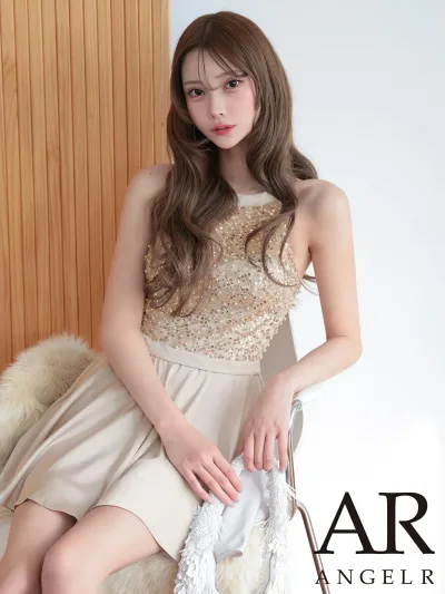 エンジェルアール AngelR キャバドレス ミニ フレア ワンピース XS〜Mサイズ ミニドレス ホルターネック ノースリーブ スパンコール ビジュー キャバドレス Aライン キャバクラ キャバ嬢 可愛い 大人 レディース angelr ar25254 送料無料